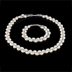 Natural Cultured Freshwater Pearl Jewelry Sets bracelet & necklace with Glass Seed Beads Rice white Grade A 6-7mm Length 17 Inch 7.5 Inch Sold By Set