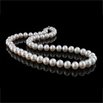 Collane a perle naturali d'acquadolce , perla d'acquadolce coltivata naturalmente, ottone fermaglio, Cerchio, bianco, AAA Grade, 8-9mm, Venduto per 17 pollice filo
