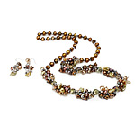 Ensembles de bijoux de perle d'eau douce de culture naturelle, boucle d'oreille & collier, perle d'eau douce cultivée, avec cristal, laiton fermoir, laiton boucle d'oreille crochet, 6-7mm, 8-9mm, 38mm, Longueur:27 pouce, Vendu par fixé