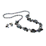 Комплекты украшений с жемчугом, серьги & ожерелье, Пресноводные жемчуги, с Кристаллы, латунь замочек, латунь крюк, натуральный, черный, 6-7mm, 7-8mm, 38mm, длина:27 дюймовый, продается указан