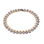 Natural Freshwater Pearl Necklace, brass box clasp, Round, mixed colors, 7-9mm, Sold Per 17 mm Strand