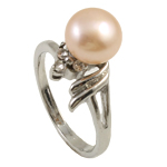 Anello da dito con perla d'acquadolce, perla d'acquadolce coltivata naturalmente, with strass & ottone, placcato color platino, rosa, 8-9mm, Foro:Appross. 18-19mm, Venduto da PC