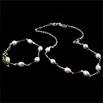 Natural Cultured Freshwater Pearl Jewelry Sets, bracelet & necklace, with Iron, brass clasp, Rice, white, 8-9mm, Length:16.5 Inch,  7.5 Inch, Sold By Set