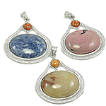 Gemstone Vedhæng Smykker, Ædelsten, med Zinc Alloy, naturlig, blandet, 53x59x9mm, Hole:Ca. 4.5x7.5mm, 30pc'er/Bag, Solgt af Bag