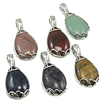 Gemstone Pendants Jewelry, with Tibetan Style, natural, mixed, 23x46x11mm, Hole:Approx 6mm, 30PCs/Bag, Sold By Bag