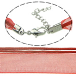 Fashion Necklace Cord Ribbon zinc alloy lobster clasp with 5cm extender chain red 1mm 10mm Length 17.5 Inch Sold By Bag