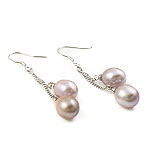Freshwater Pearl Earrings, brass earring hook, pink, 9-10mm, 50mm, Sold By Pair