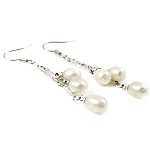 Freshwater Pearl Earrings, brass earring hook, platinum color plated, white, 6-7mm, 56mm, Sold By Pair