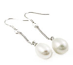 Freshwater Pearl Earrings, brass earring hook, platinum color plated, white, 9-10mm, 44mm, Sold By Pair