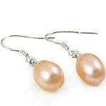 Freshwater Pearl Earrings, brass earring hook, platinum color plated, pink, 8-9mm, 28mm, Sold By Pair