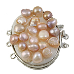 Brass Box Clasp with Cultured Freshwater Nucleated Pearl Oval platinum color plated  nickel lead & cadmium free Approx 1.5mm Sold By PC