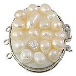 Brass Box Clasp with Cultured Freshwater Nucleated Pearl Oval platinum color plated  nickel lead & cadmium free Approx 1.5mm Sold By Strand