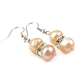 Freshwater Pearl Earrings with Rhinestone brass earring hook platinum color plated pink Sold By Pair