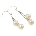 Freshwater Pearl Earrings, brass earring hook, platinum color plated, white, 8-10mm, 50-52mm, Sold By Pair