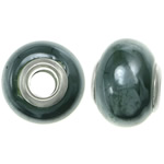 European Porzellan Perlen, Rondell, silberfarben plattiert, Messing-Dual-Core ohne troll, oliv, 11-11.5x15-15.5mm, Bohrung:ca. 5mm, 200PCs/Tasche, verkauft von Tasche
