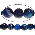 Perles agates, Agate, Rond, facettes, bleu, 14mm, Trou:Environ 2mm, Longueur:Environ 15 pouce, 5Strandstoron/lot, Vendu par lot
