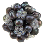 Ball Cluster Zuchtperlen, Natürliche kultivierte Süßwasserperlen, mit Glas-Rocailles, rund, schwarz, 18mm, verkauft von PC