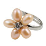 Freshwater Pearl Finger Ring with Brass platinum color plated pink Grade A 5-6mm Approx 18mm US Ring .5 Sold By PC