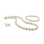 Natural Cultured Freshwater Pearl Jewelry Sets bracelet & earring & necklace with Rhinestone brass bayonet clasp brass earring hook Round white 8-9mm Length 16.5 Inch 7.5 Inch Sold By Set