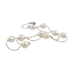 Freshwater Pearl Brass Chain Necklace, Pérolas de água doce, with cobre, Oval, naturais, branco, 7-8mm, vendido para 17 inchaltura Strand