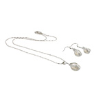 Naturliga Odlade Sötvatten Pearl Jewelry Sets, örhänge & halsband, Freshwater Pearl, med Zink Alloy, mässing fjäder ring spänne, mässing örhänge krok, Rund, vit, 9x22mm, 9x34mm, Längd 16.5 inch, Säljs av Ställ