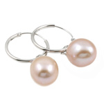 Freshwater Pearl Earrings, brass earring clip, platinum color plated, pink, 9-10mm, Sold By Pair