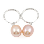 Freshwater Pearl Earrings, brass earring clip, platinum color plated, pink, 9-10mm, Sold By Pair