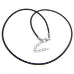 Fashion Necklace Cord, Rubber, brass lobster clasp, with 1.5 Inch extender chain, platinum color plated, black, nickel, lead & cadmium free, 2mm, Length:Approx 17.5 Inch, 100Strands/Lot, Sold By Lot