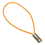 Mobile Phone Strap Lariat, Nylon Cord, with Brass, platinum color plated, orange, nickel, lead & cadmium free, 0.80mm, Length:Approx 1.96 Inch, 1000Strands/Lot, Sold By Lot