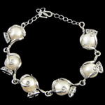 Bracelet en perles de culture d'eau douce, perle d'eau douce cultivée, avec laiton, fer crochet fermoir S, Placage de couleur platine, blanc, 10-11mm, Vendu par 6.5 pouce brin