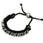 Friendship Bracelet, Wax Cord, with Brass, black, 11mm, Sold Per 6 Inch Strand