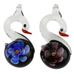 Inner Flower Lampwork Pendants, Swan, mixed colors, 58x25x14mm, Hole:Approx 5mm, 12PCs/Box, Sold By Box