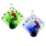 Fashion Lampwork Pendants, Peacock, mixed colors, 47x36x22mm, Hole:Approx 4x5mm, 12PCs/Box, Sold By Box