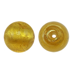 Abalorios de Cristal Murano hecho a mano, Cristal de murano, Esférico, lámina de oro, amarillo, 14mm, agujero:aproximado 2mm, 50PCs/Bolsa, Vendido por Bolsa