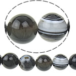 Natürliche Streifen Achat Perlen, rund, grau, 12mm, Bohrung:ca. 1.5mm, Länge:ca. 15.5 ZollInch, 5SträngeStrang/Menge, verkauft von Menge