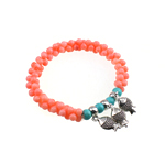 Coral Bracelet, with Natural Turquoise & Tibetan Style, pink, 8x10x3mm, Length:7 Inch, 10Strands/Bag, Sold By Bag