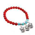 Coral Bracelet, with Natural Turquoise & Tibetan Style, red, 16x10x4mm, Length:6 Inch, 10Strands/Bag, Sold By Bag