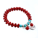 Coral Bracelet, with Natural Turquoise & Tibetan Style, red, 11x19x2mm, Length:6 Inch, 10Strands/Bag, Sold By Bag