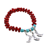 Coral Bracelet, with Natural Turquoise & Tibetan Style, red, 19x10x2.50mm, Length:6 Inch, 10Strands/Bag, Sold By Bag