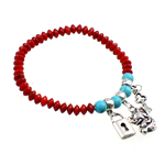 Coral Bracelet, with Natural Turquoise & Tibetan Style, red, 16x10x4mm, Length:6 Inch, 10Strands/Bag, Sold By Bag