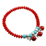 Coral Bracelet, with Natural Turquoise & Tibetan Style, red, 7mm, Length:6 Inch, 10Strands/Bag, Sold By Bag