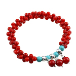 Coral Bracelet, with Natural Turquoise & Tibetan Style, red, 6mm, Length:6 Inch, 10Strands/Bag, Sold By Bag