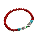 Coral Bracelet, with Natural Turquoise & Tibetan Style, red, 11x8x3mm, Length:6 Inch, 10Strands/Bag, Sold By Bag