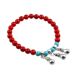 Coral Bracelet, with Natural Turquoise & Tibetan Style, red, 15x8x8mm, Length:6 Inch, 10Strands/Bag, Sold By Bag