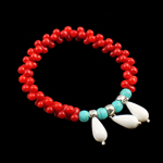 Coral Bracelet, with Natural Turquoise & Tibetan Style, red, 13x6x6mm, Length:6 Inch, 10Strands/Bag, Sold By Bag