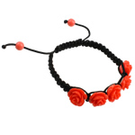 Resin, with Wax Cord, Flower, woven, red, 15x10mm, Length:6.5 Inch, 10Strands/Bag, Sold By Bag