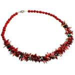 Coral Necklace, Natural Coral, with Crystal, brass spring ring clasp, natural, red, 3-11mm, Sold Per 20 Inch Strand