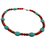 Coral Necklace Natural Coral with Natural Turquoise & Copper Coated Plastic brass lobster clasp natural two tone Sold Per 17 Inch Strand