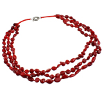 Coral Necklace, Natural Coral, brass spring ring clasp, 3-strand, red, 7-14mm, Sold Per 20 Inch Strand