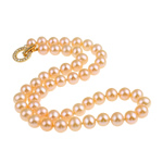 Naturliga sötvatten pärlband, Freshwater Pearl, sterlingsilver lås, Rund, rosa, 8-9mm, Såld Per 17 inch Strand